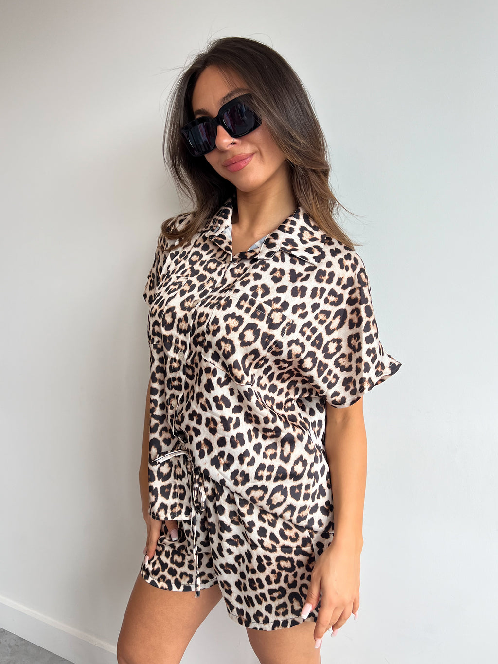 LEOPARD SATIN SET LIGHT BROWN