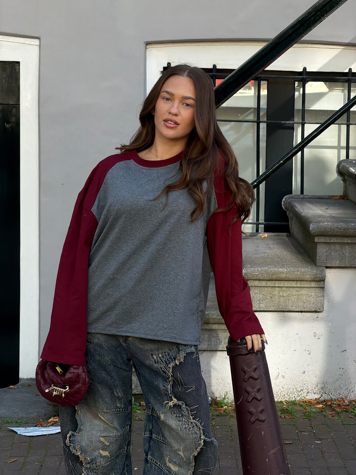 TWO TONE LONGSLEEVE BORDEAUX PETITE
