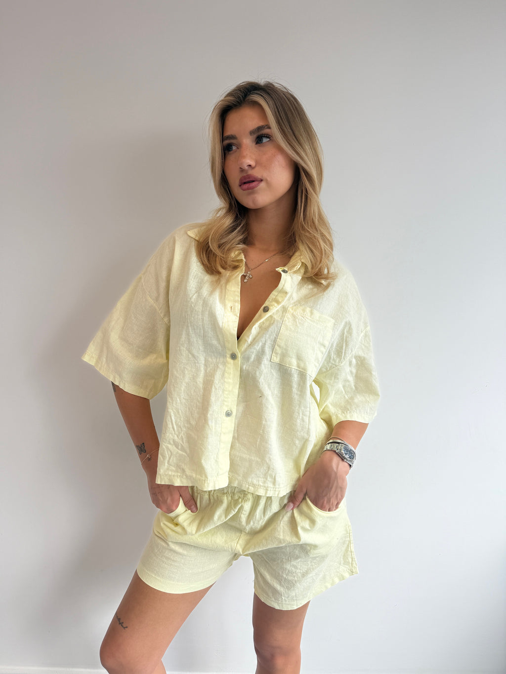SHORT LINEN SET LEMON