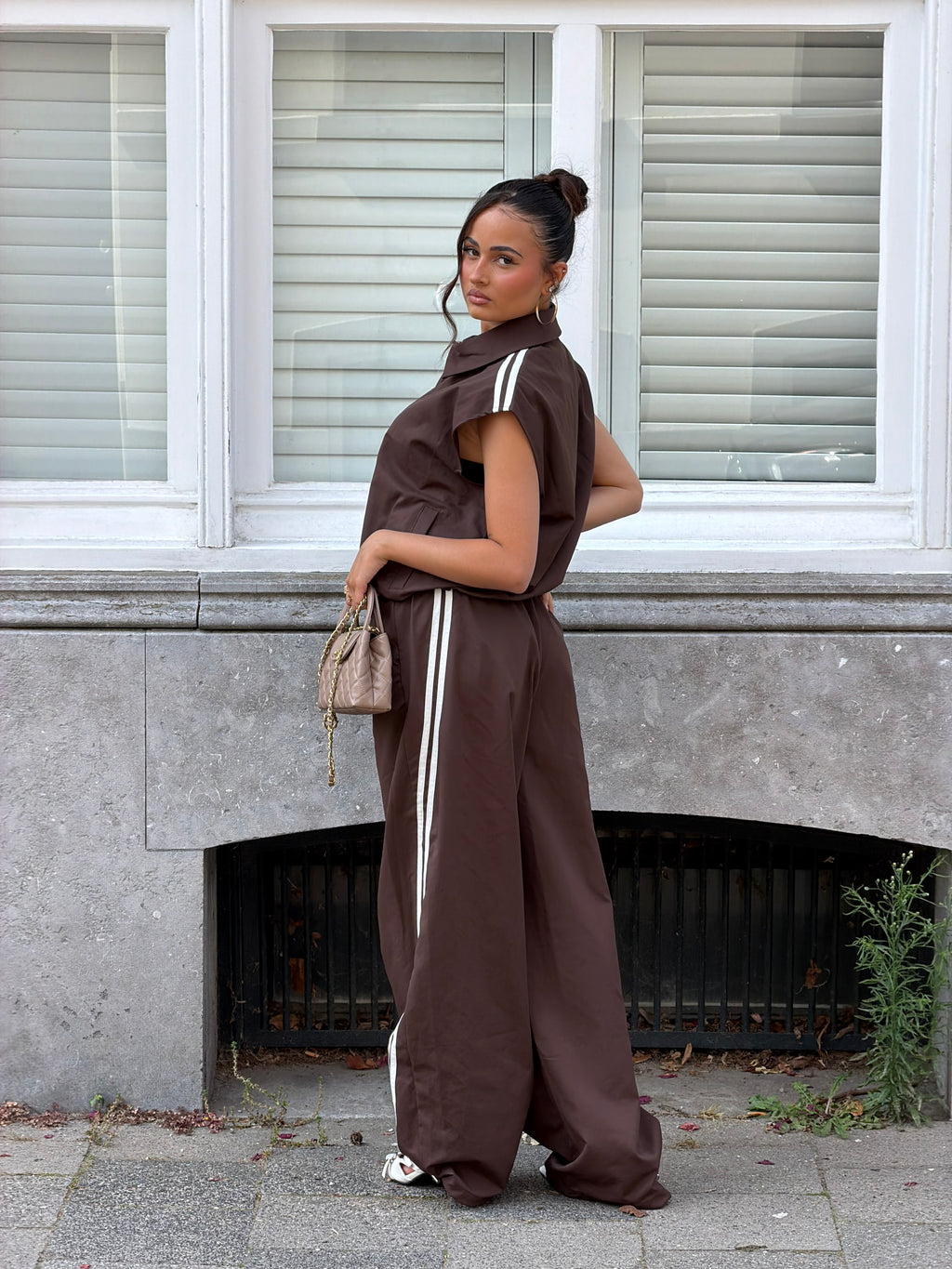 GINA STRIPE PARACHUTE PANTS CHOCO