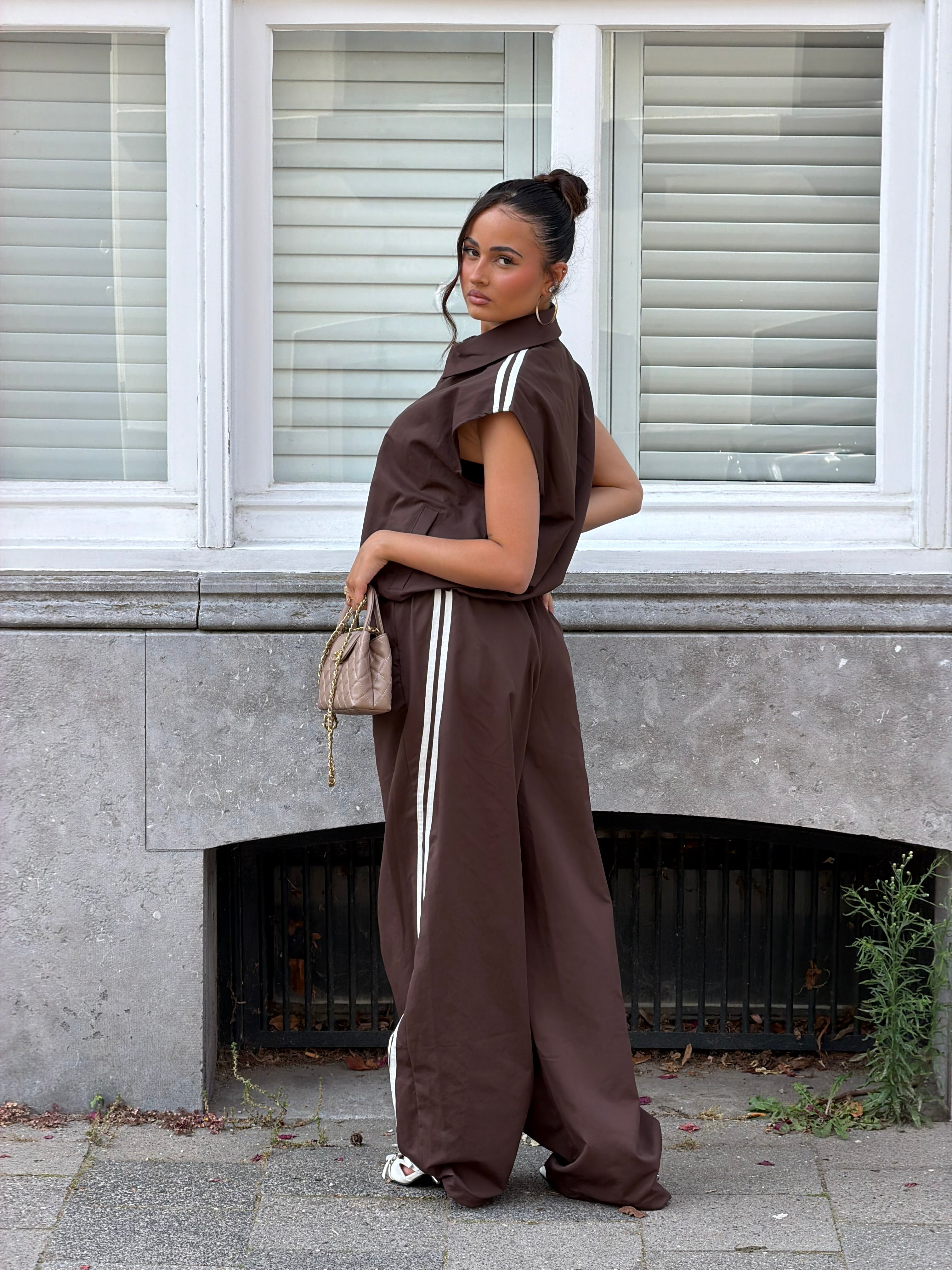 GINA STRIPE PARACHUTE PANTS CHOCO
