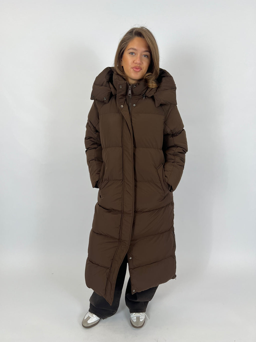LONG ZIPPER PUFFER COAT CHOCO 7580