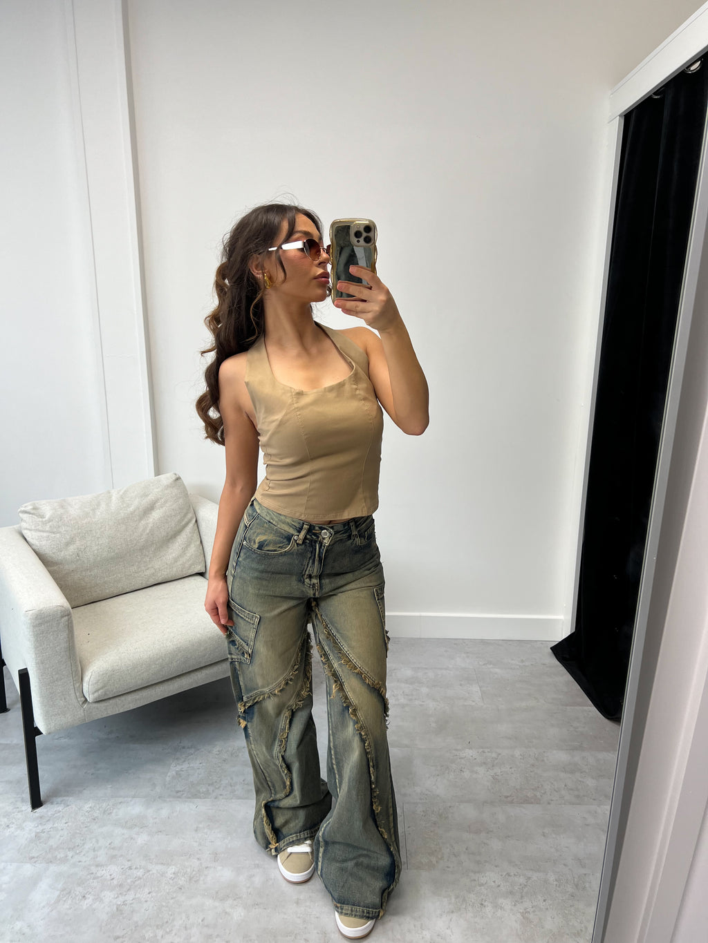 HALTER OPEN BACK TOP CAMEL