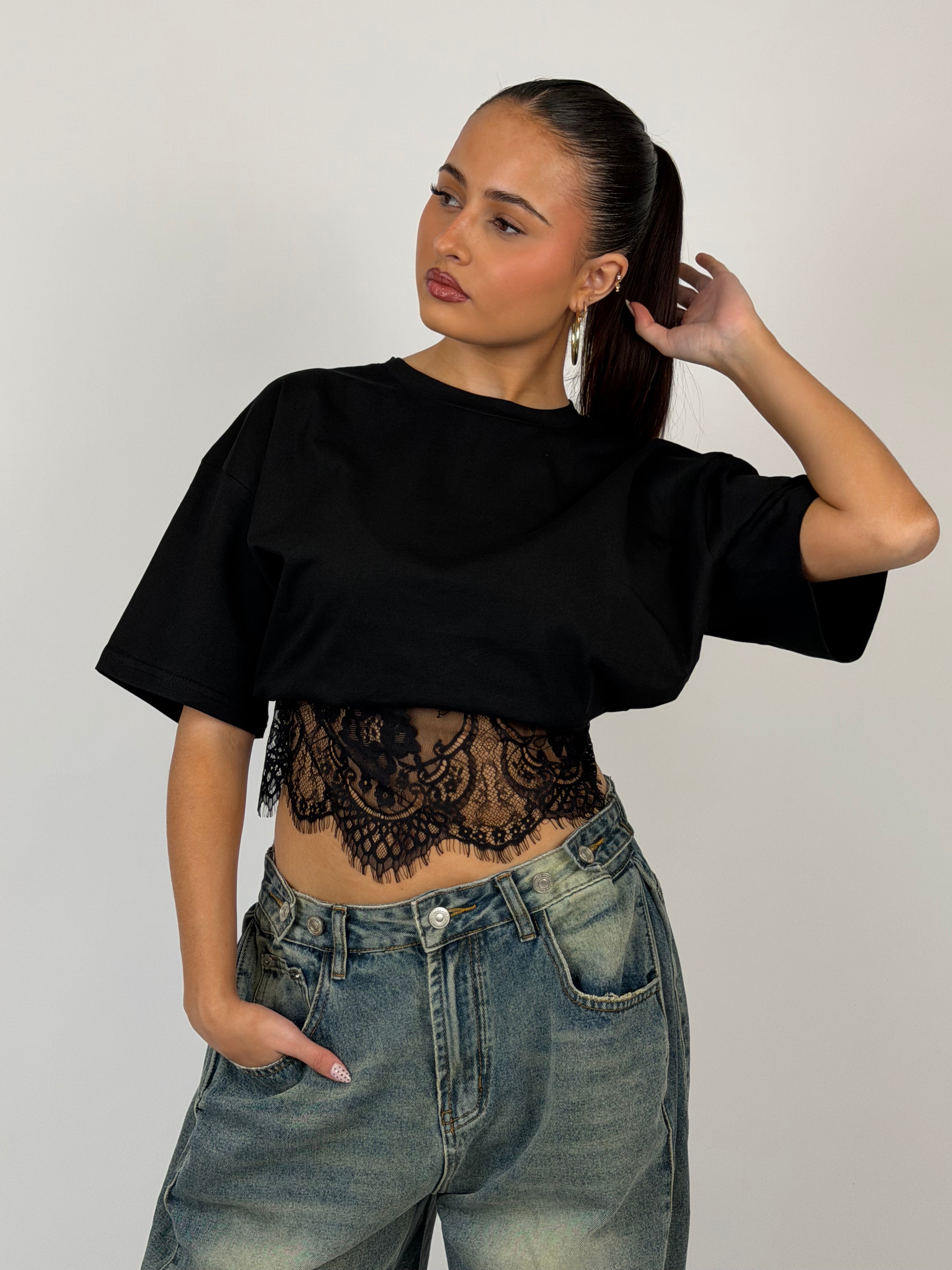 LOLA LACE 2 IN 1 TEE BLACK