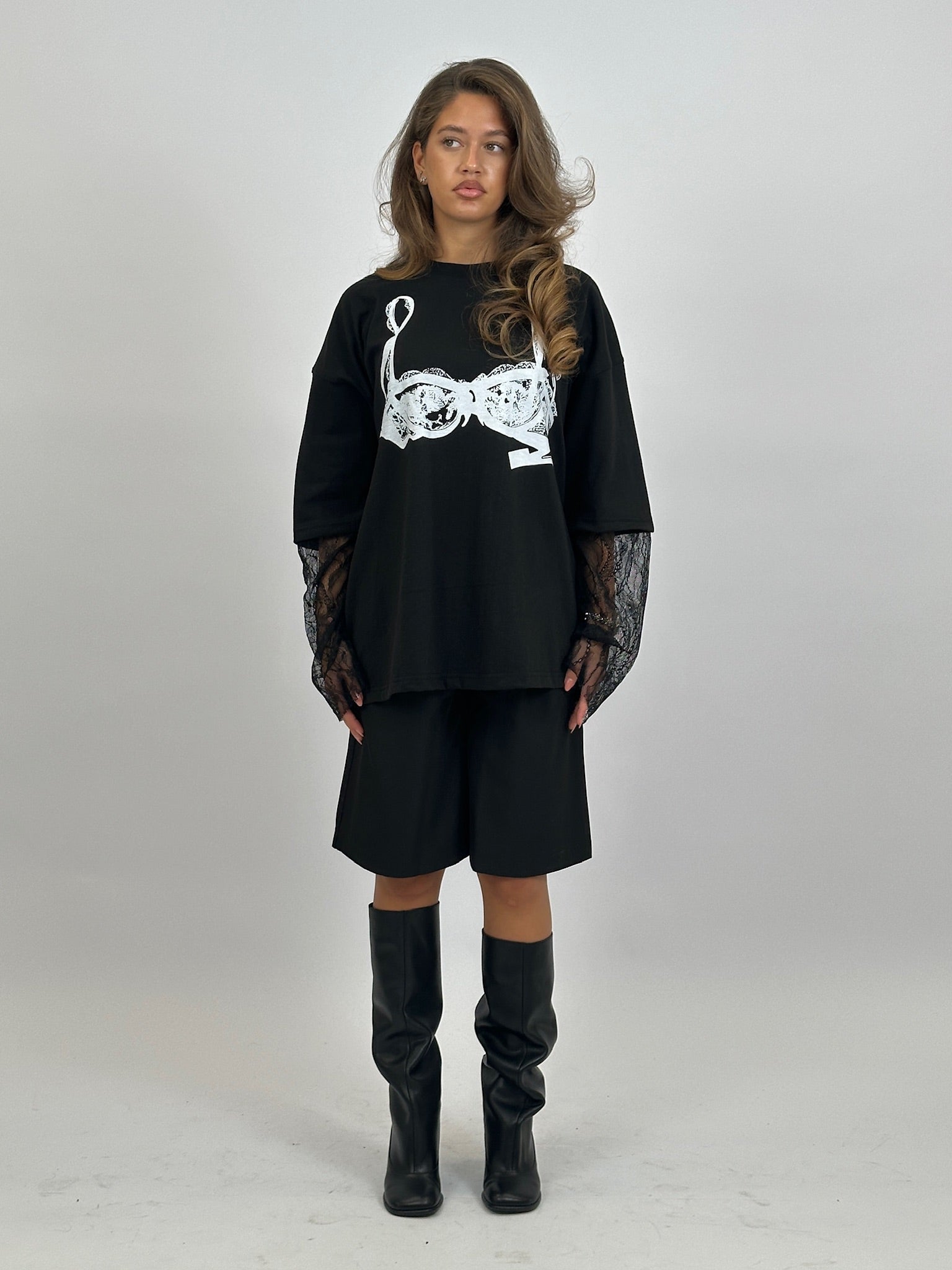 EXCLUSIVE LACE BRA TEE BLACK