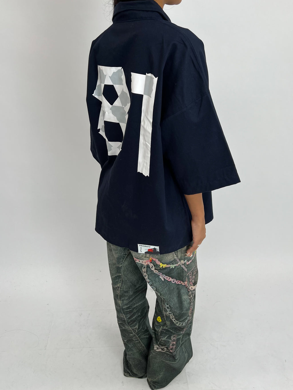 EXCLUSIVE TOKYO 81 BOYFRIEND BLOUSE NAVY/WHITE