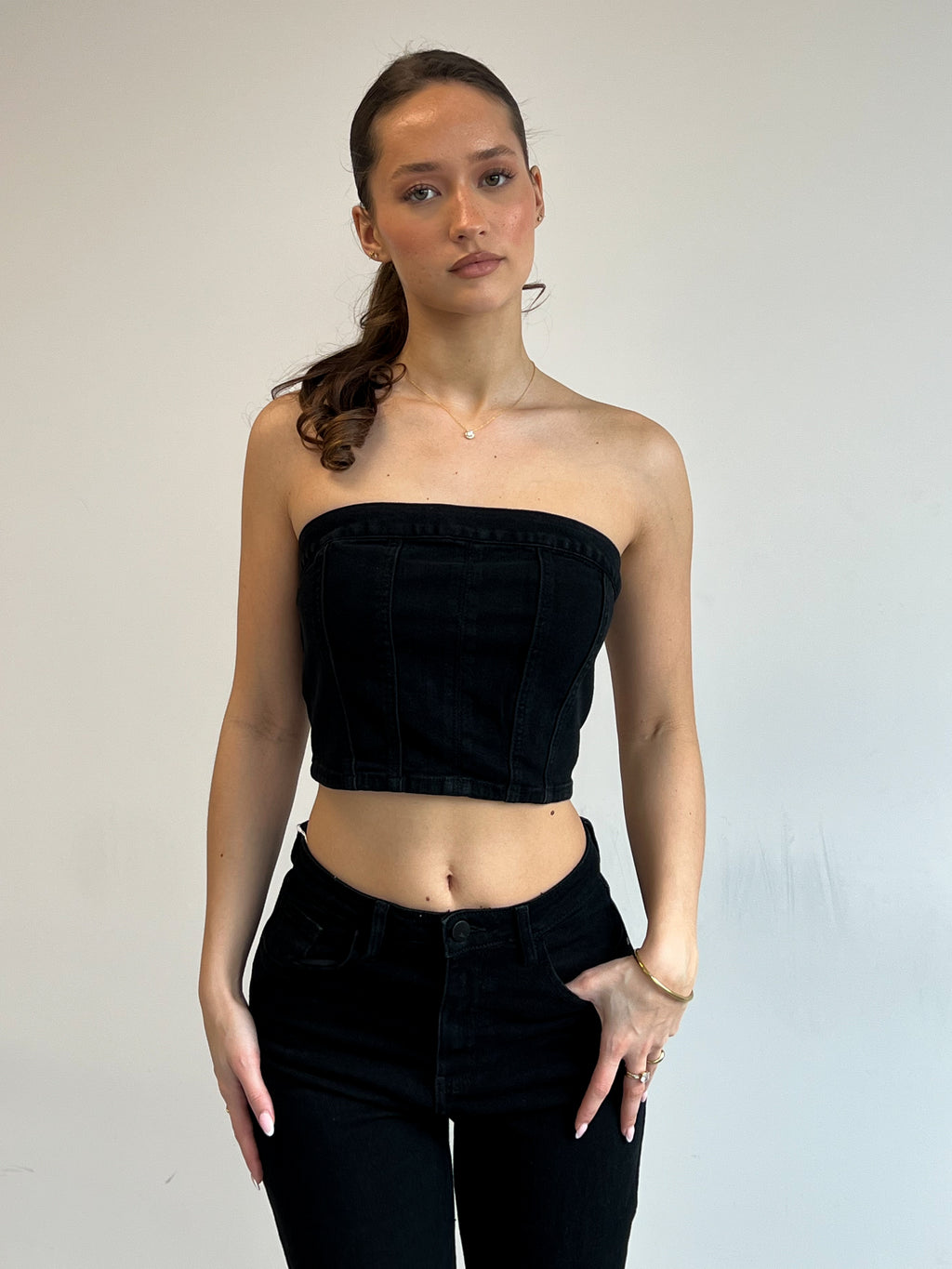 DENIM CORSET TOP BLACK