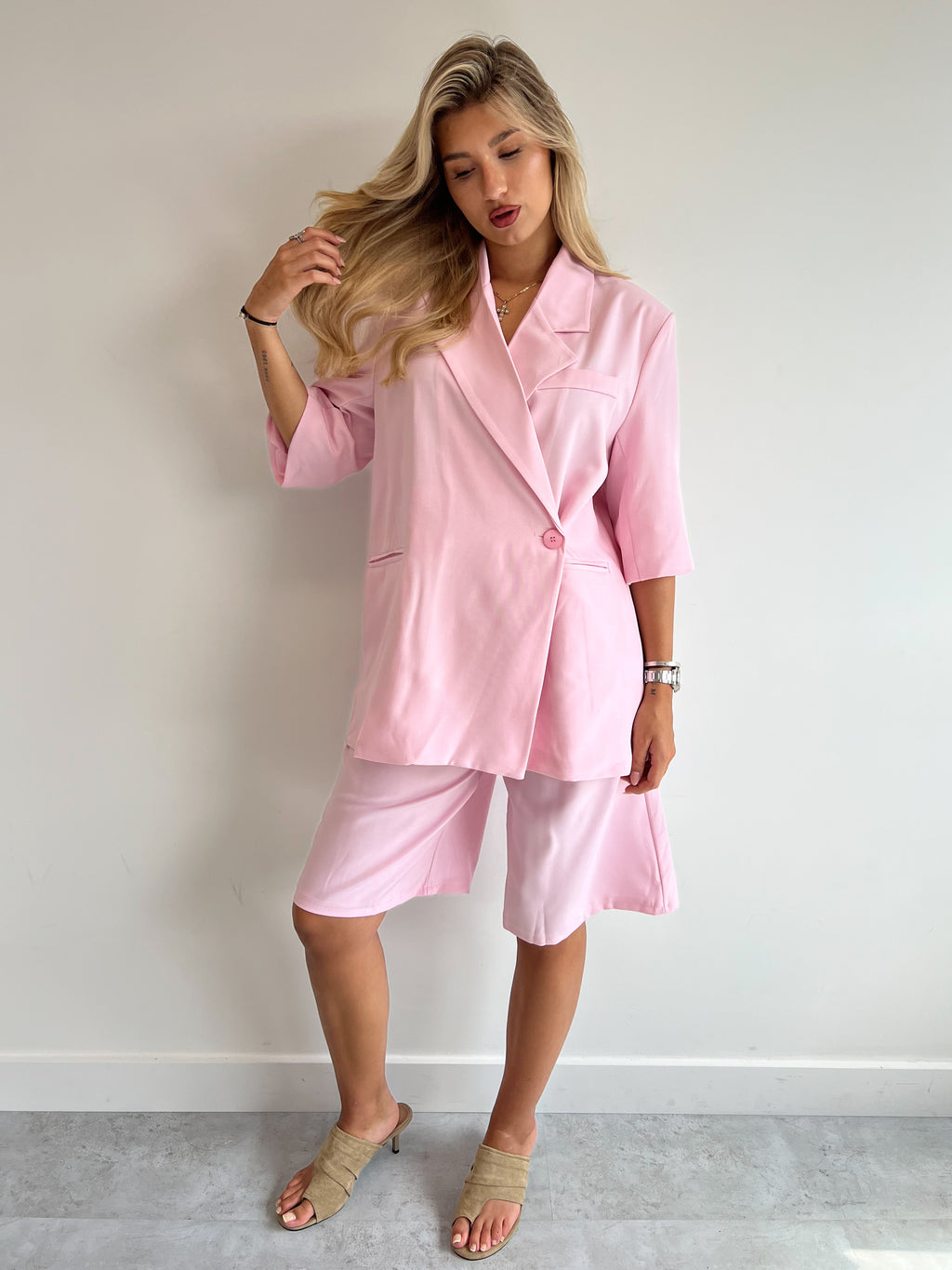 BIANCA BLAZER+JORT SET BABYPINK