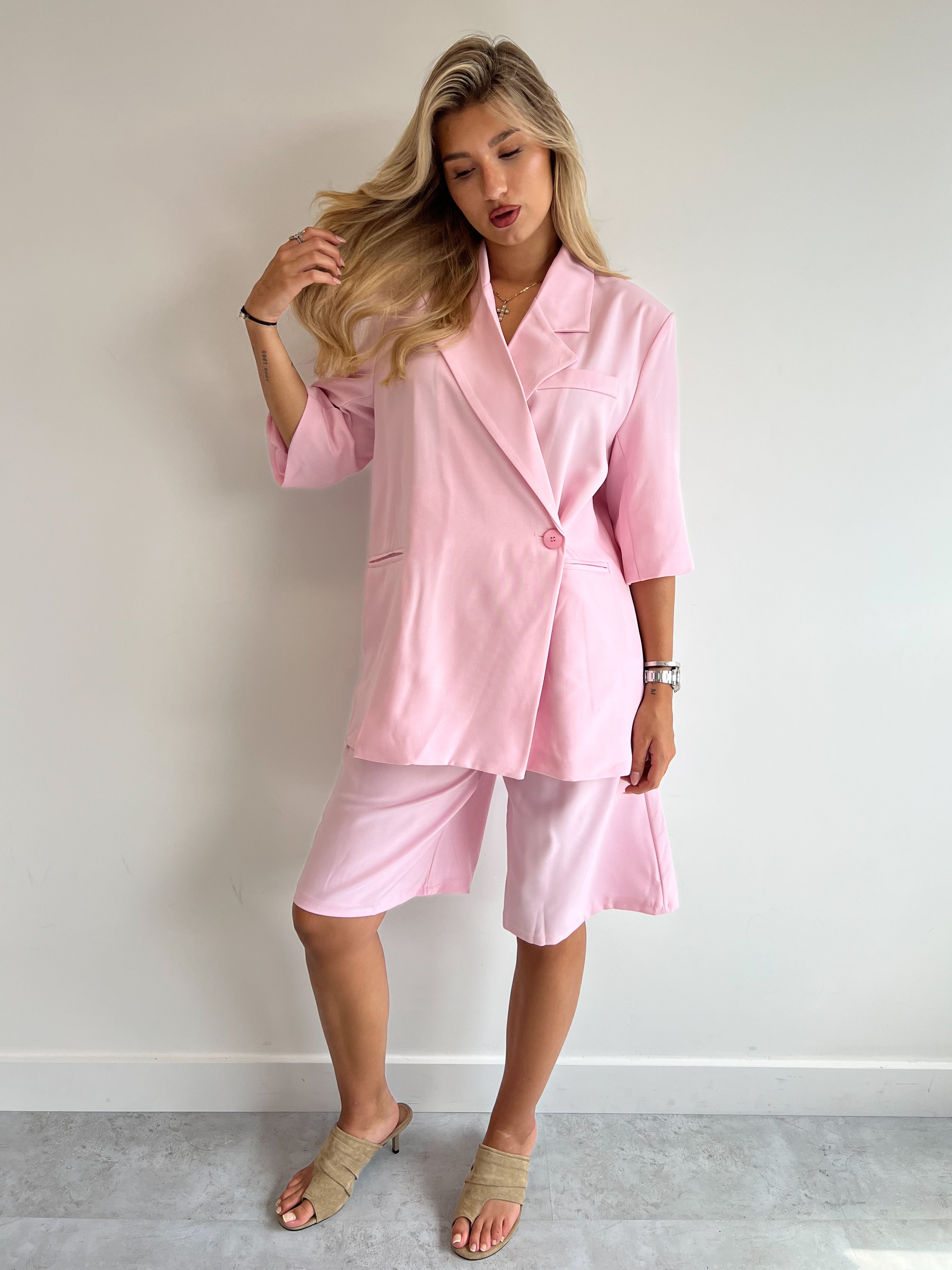BIANCA BLAZER+JORT SET BABYPINK
