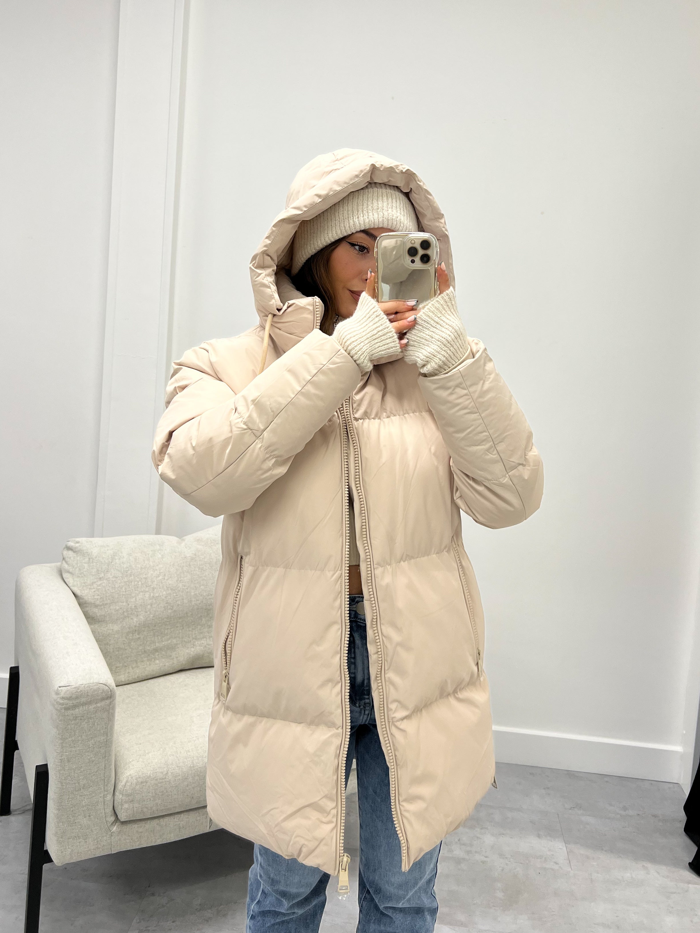 MIDI PUFFER COAT BEIGE