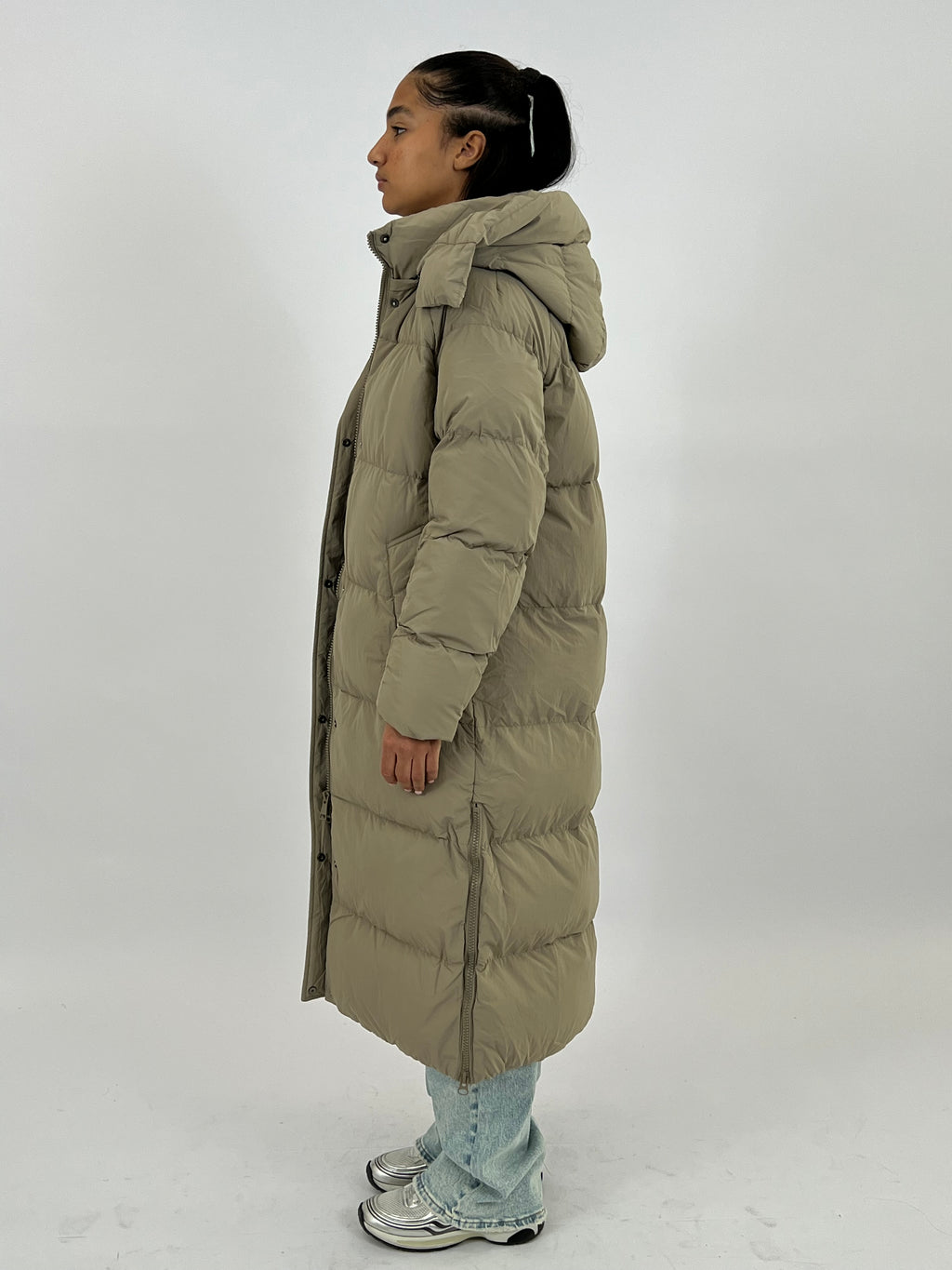 LONG ZIPPER PUFFER COAT TAUPE 7580