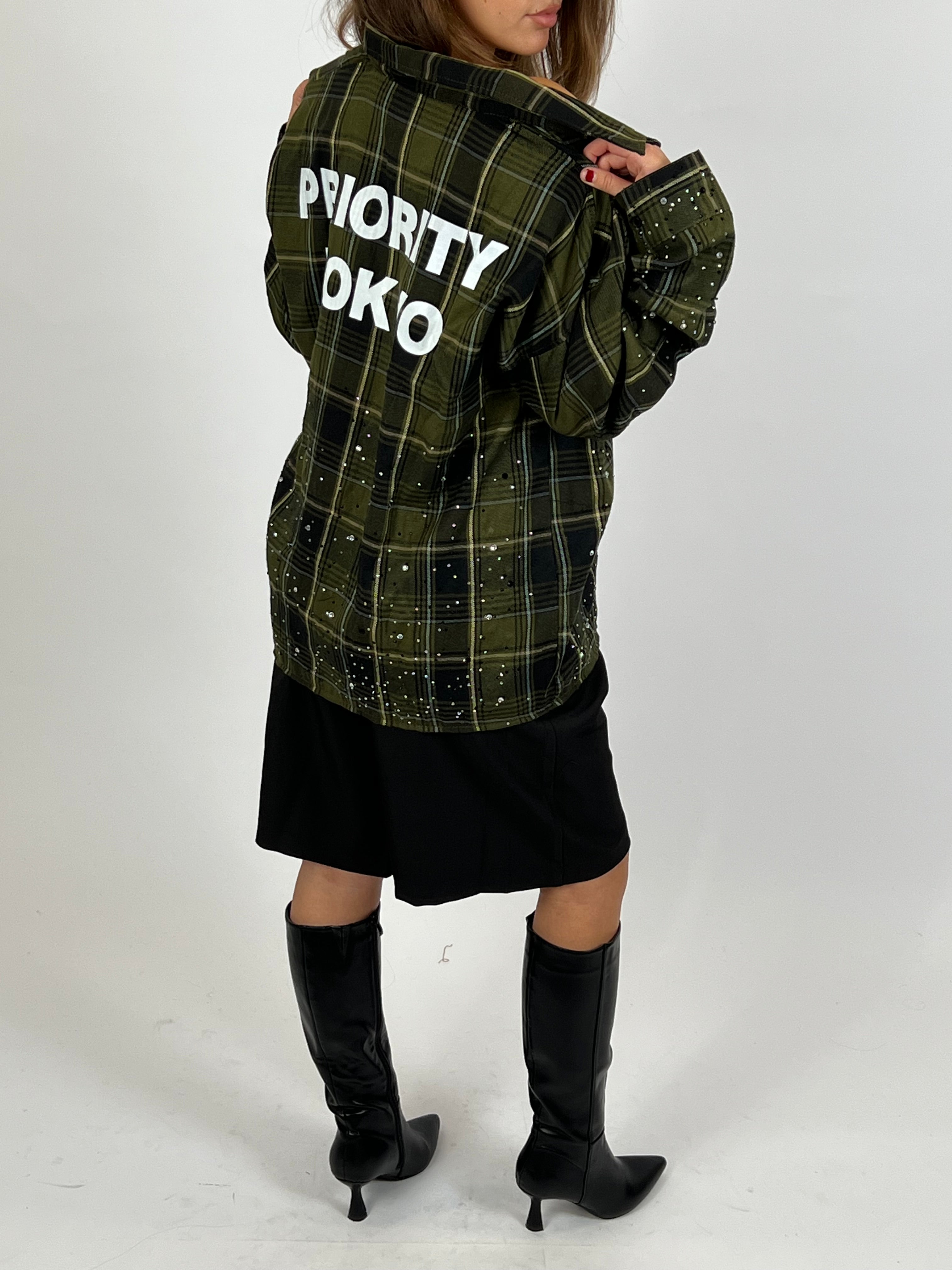 EXCLUSIVE CHECKED RHINESTONES SHIRT ARMY