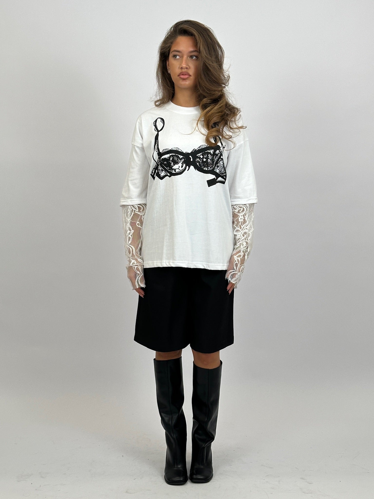 EXCLUSIVE LACE BRA TEE WHITE