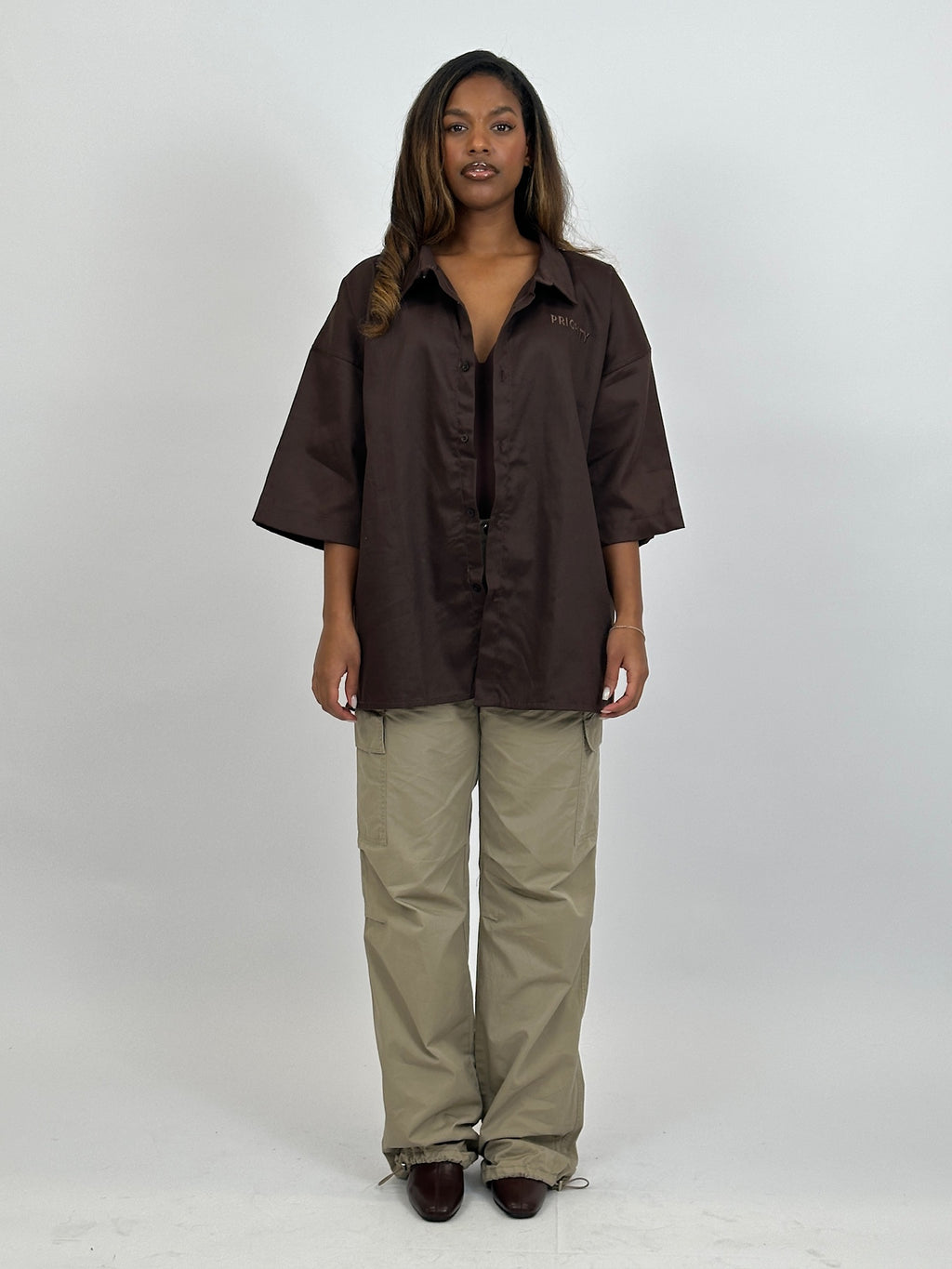 PRIORITY AMSTERDAM BOYFRIEND BLOUSE CHOCOLATE