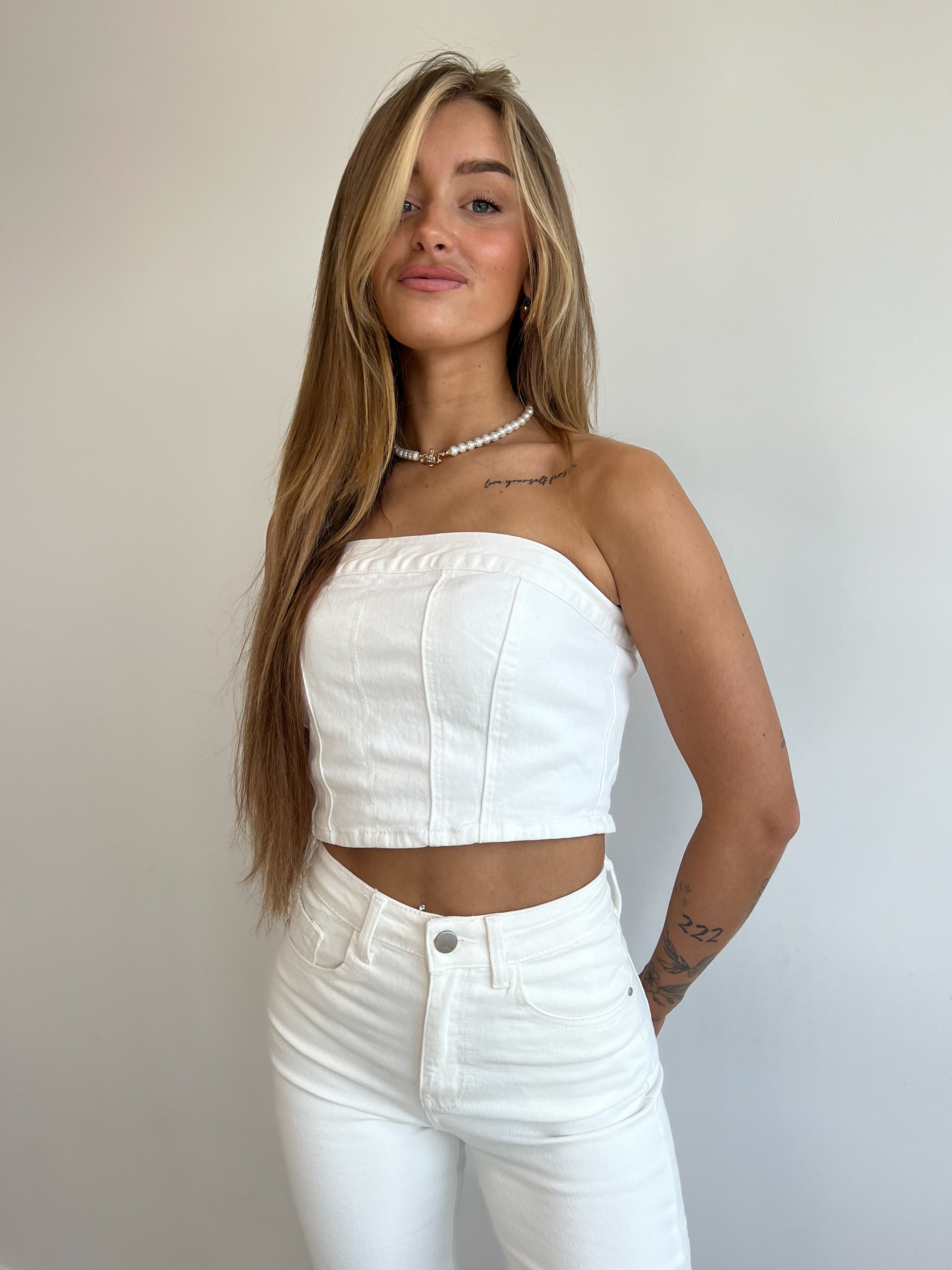 DENIM CORSET TOP CREAM