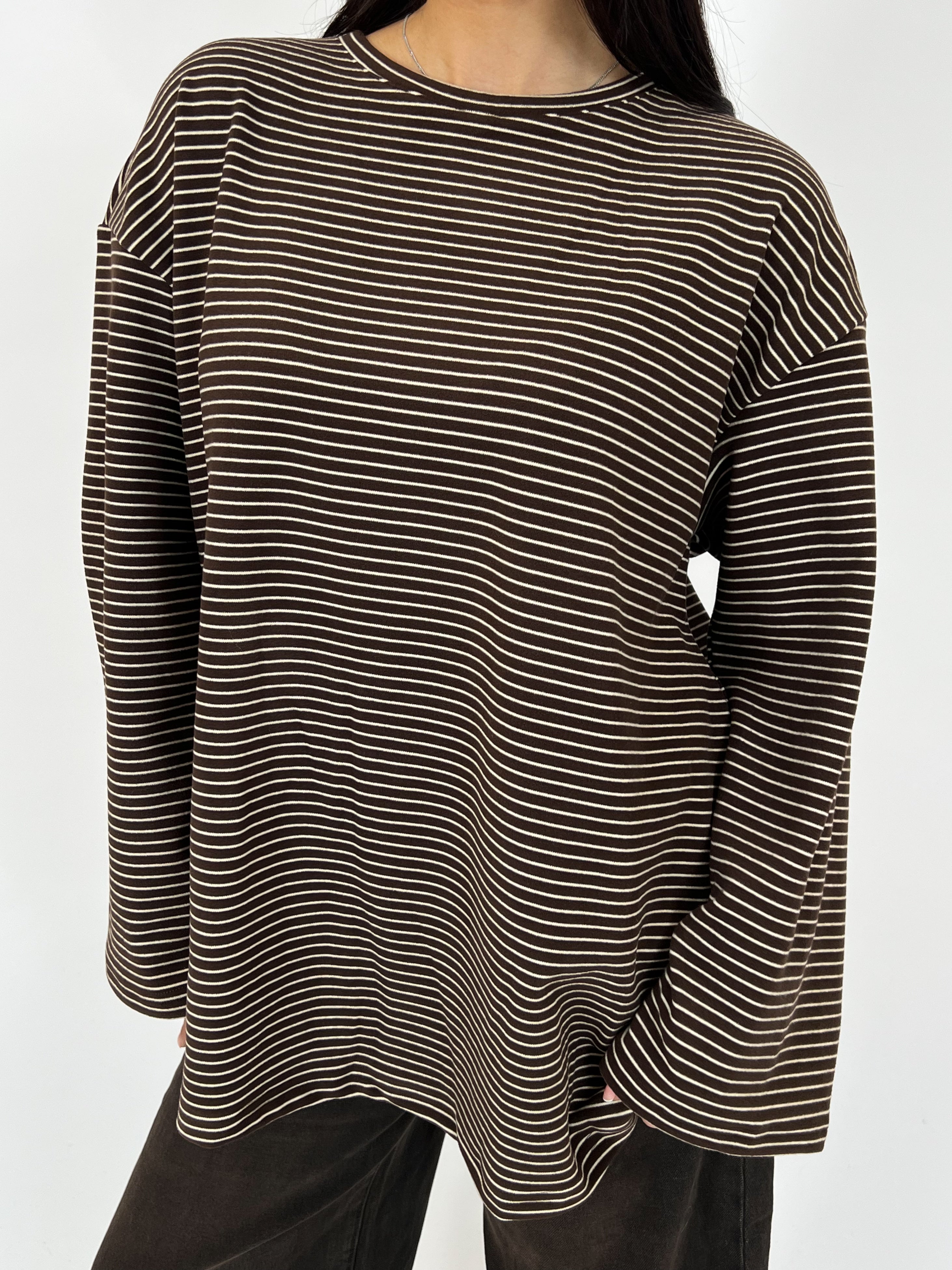 ULTRA SOFT STRIPED LONGSLEEVE CHOCO/WHITE
