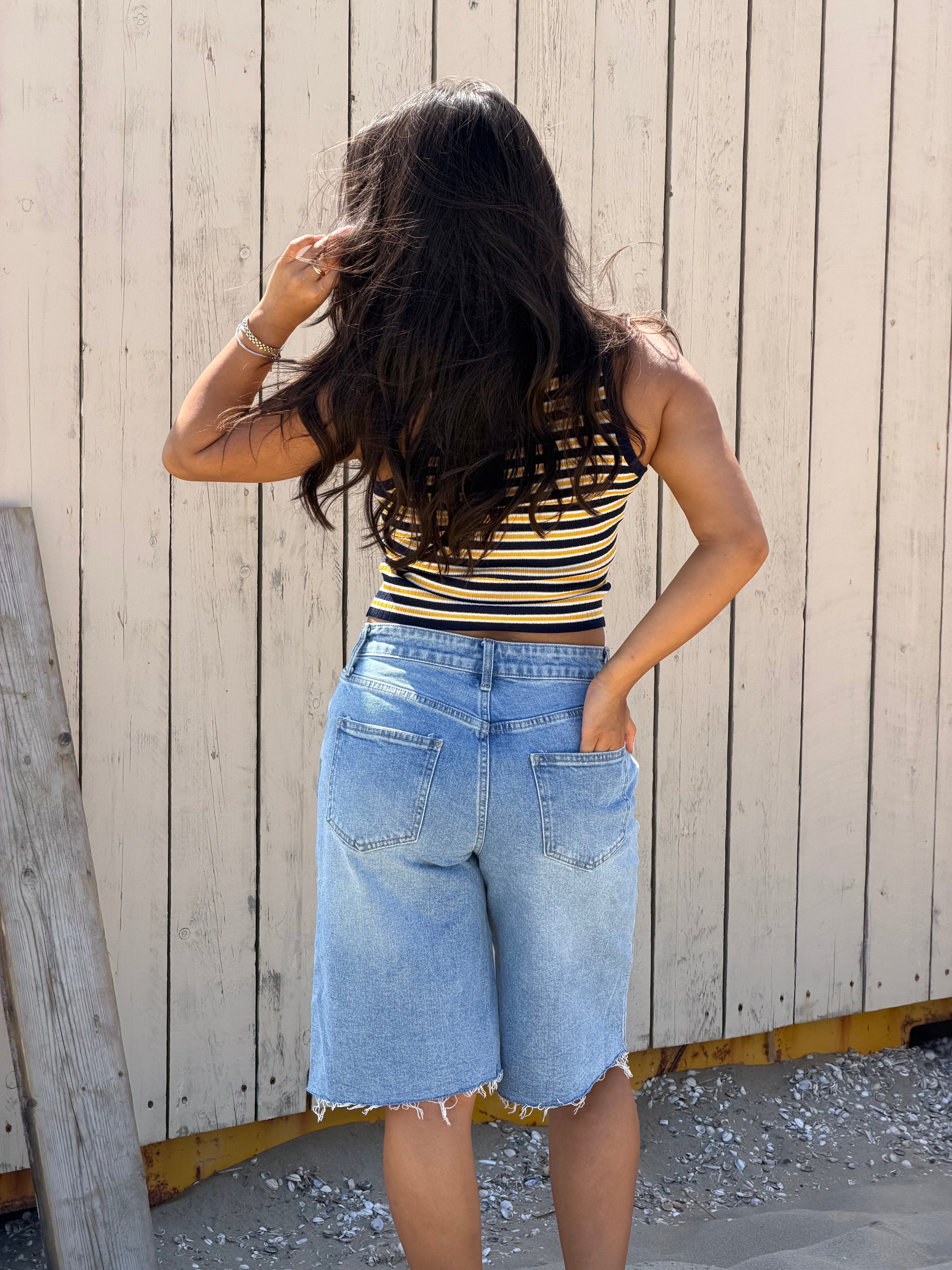 MIMI CROCHET TANK NAVY/YELLOW