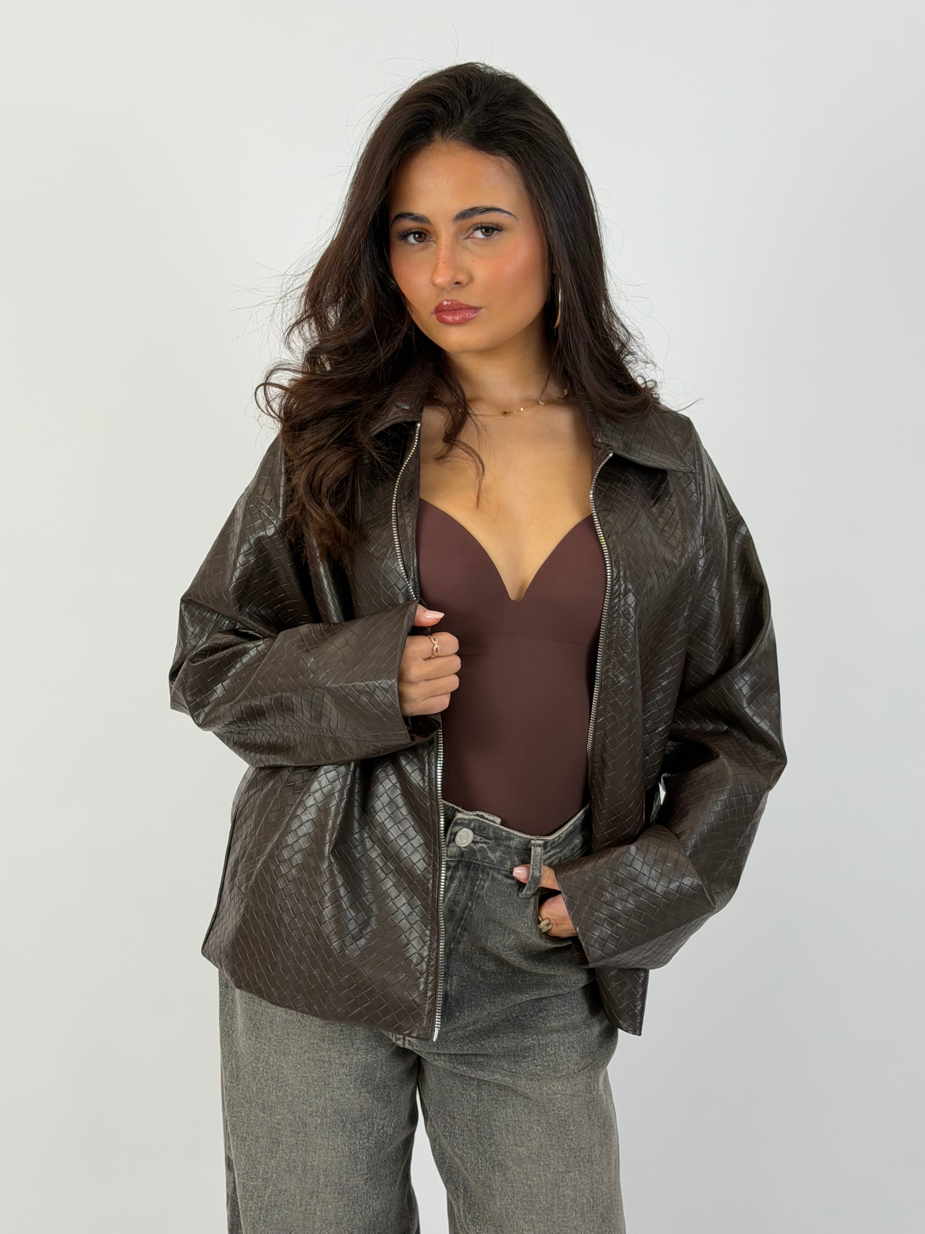 BRAIDED ZIP JACKET CHOCO