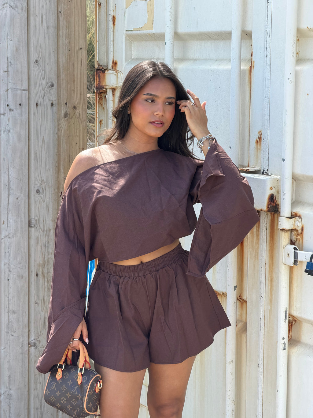 ELISE LINEN TWO PIECE CHOCO