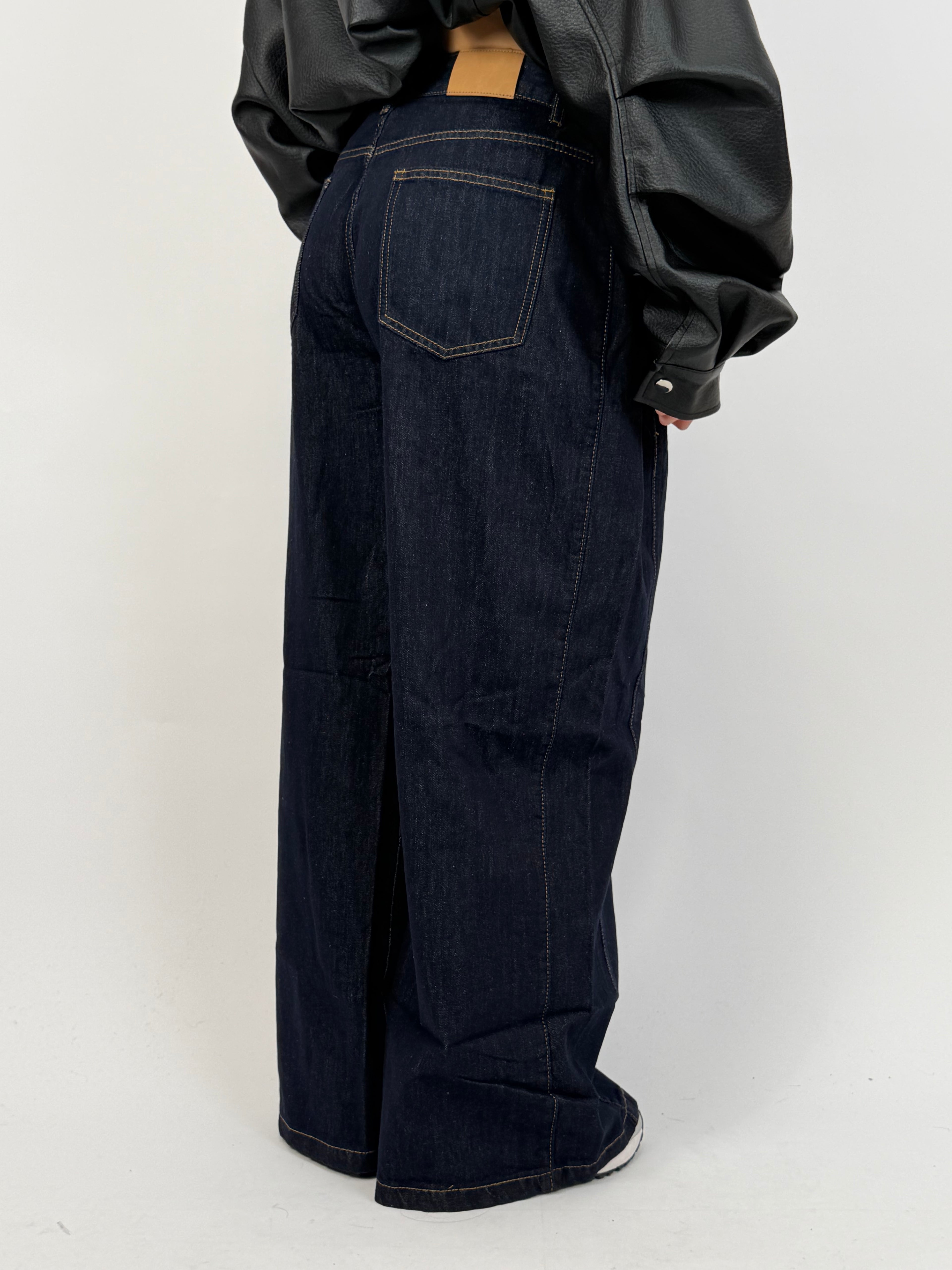 SINCHED WAIST WIDE LEG DARK BLUE