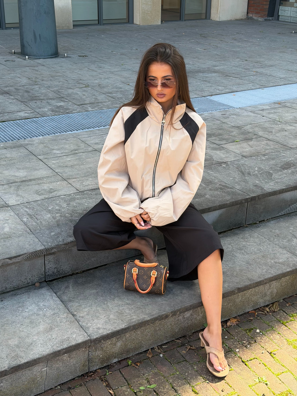 TWO TONE WINDBREAKER JACKET BEIGE