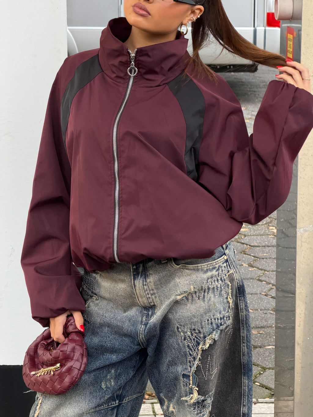 TWO TONE WINDBREAKER JACKET BORDEAUX