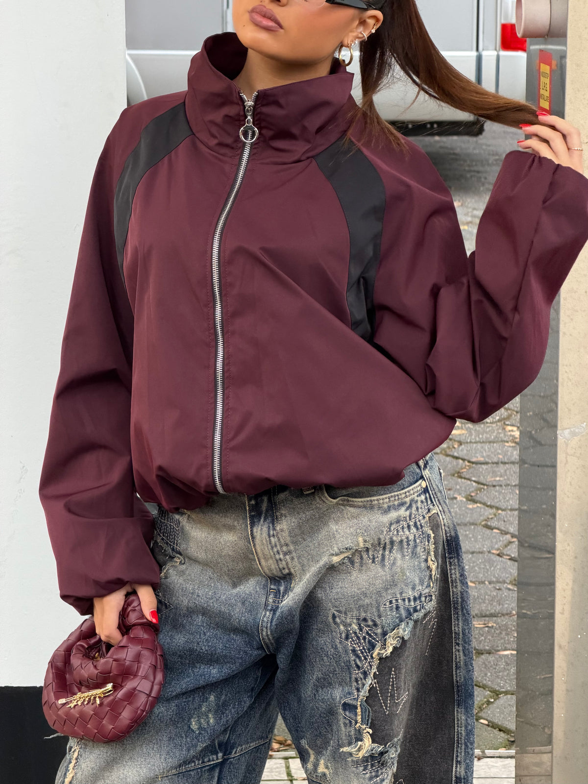 TWO TONE WINDBREAKER JACKET BORDEAUX
