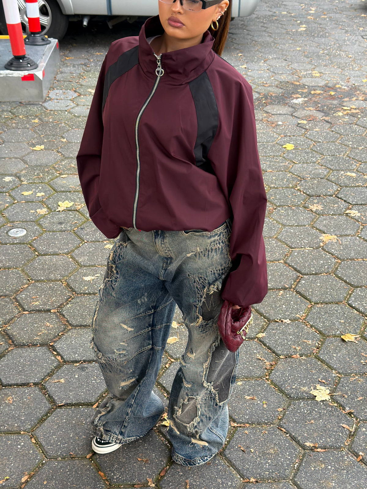 TWO TONE WINDBREAKER JACKET BORDEAUX
