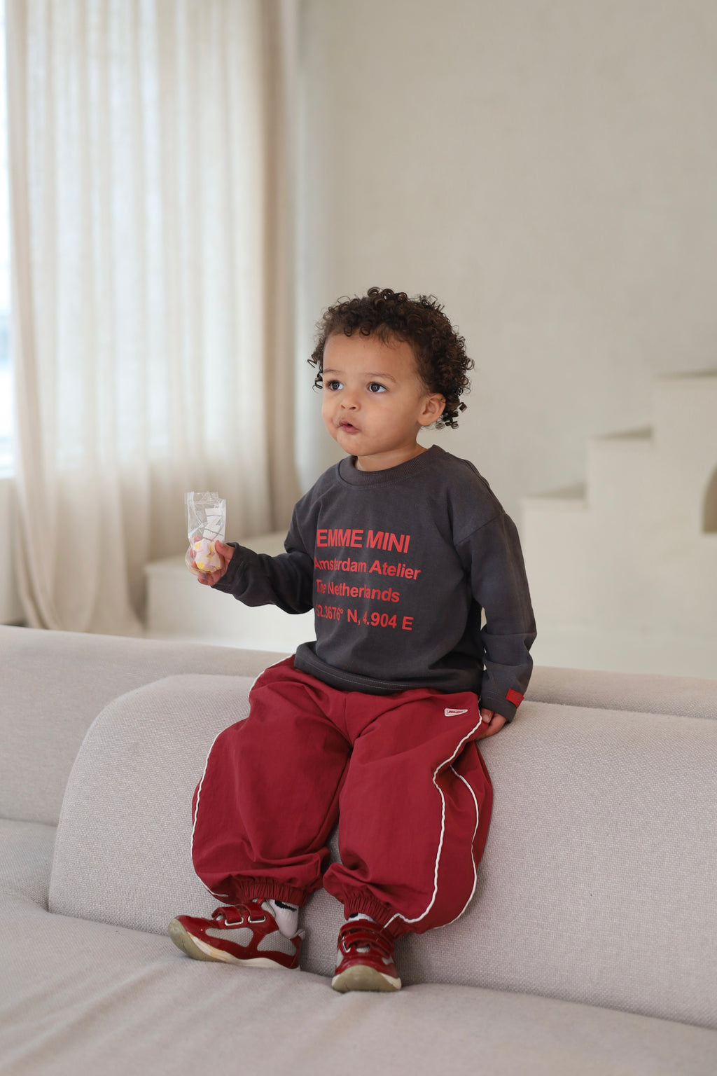 FEMME MINI LONGSLEEVE CHARCOAL/RED