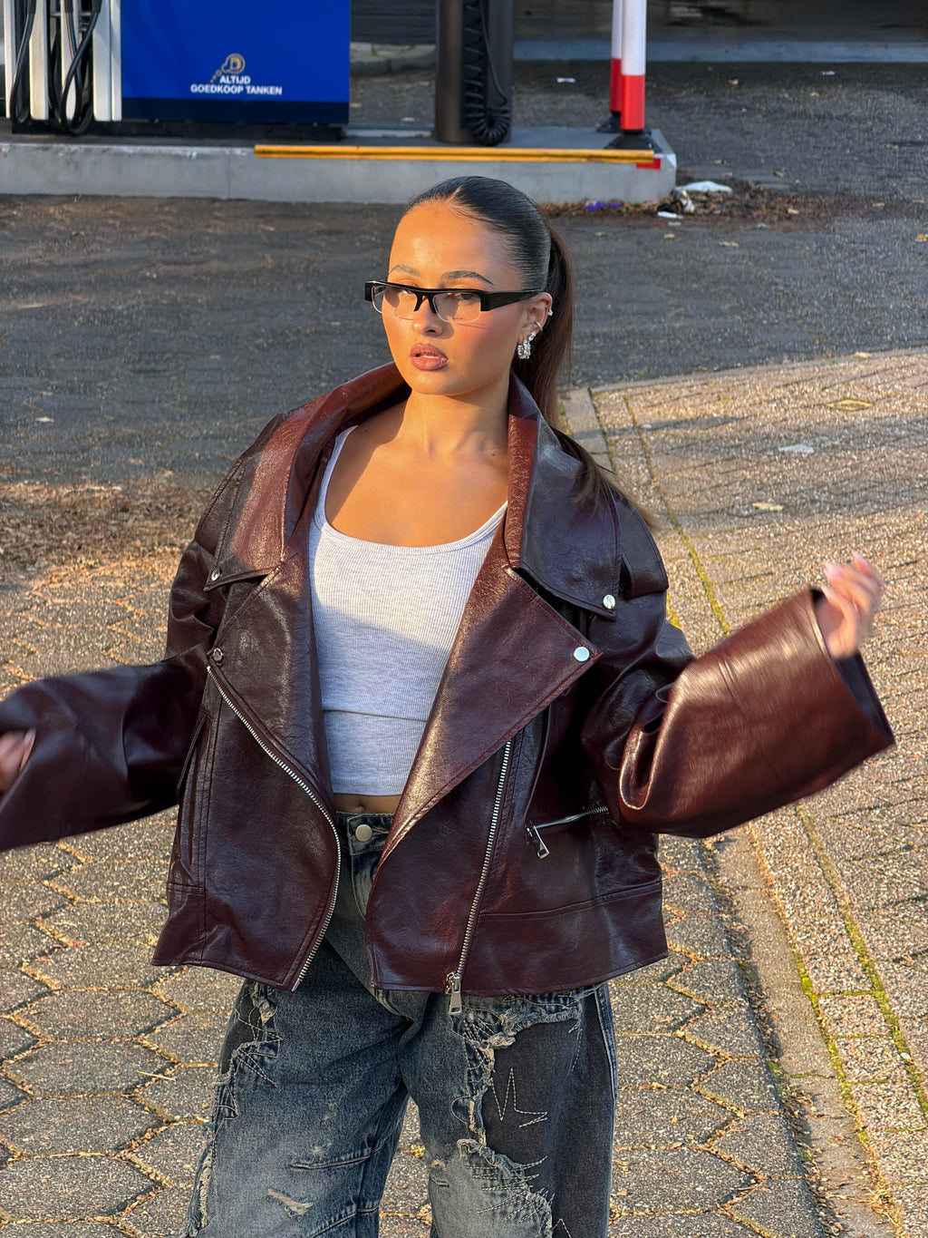 BOXY LEREN JAS BORDEAUX