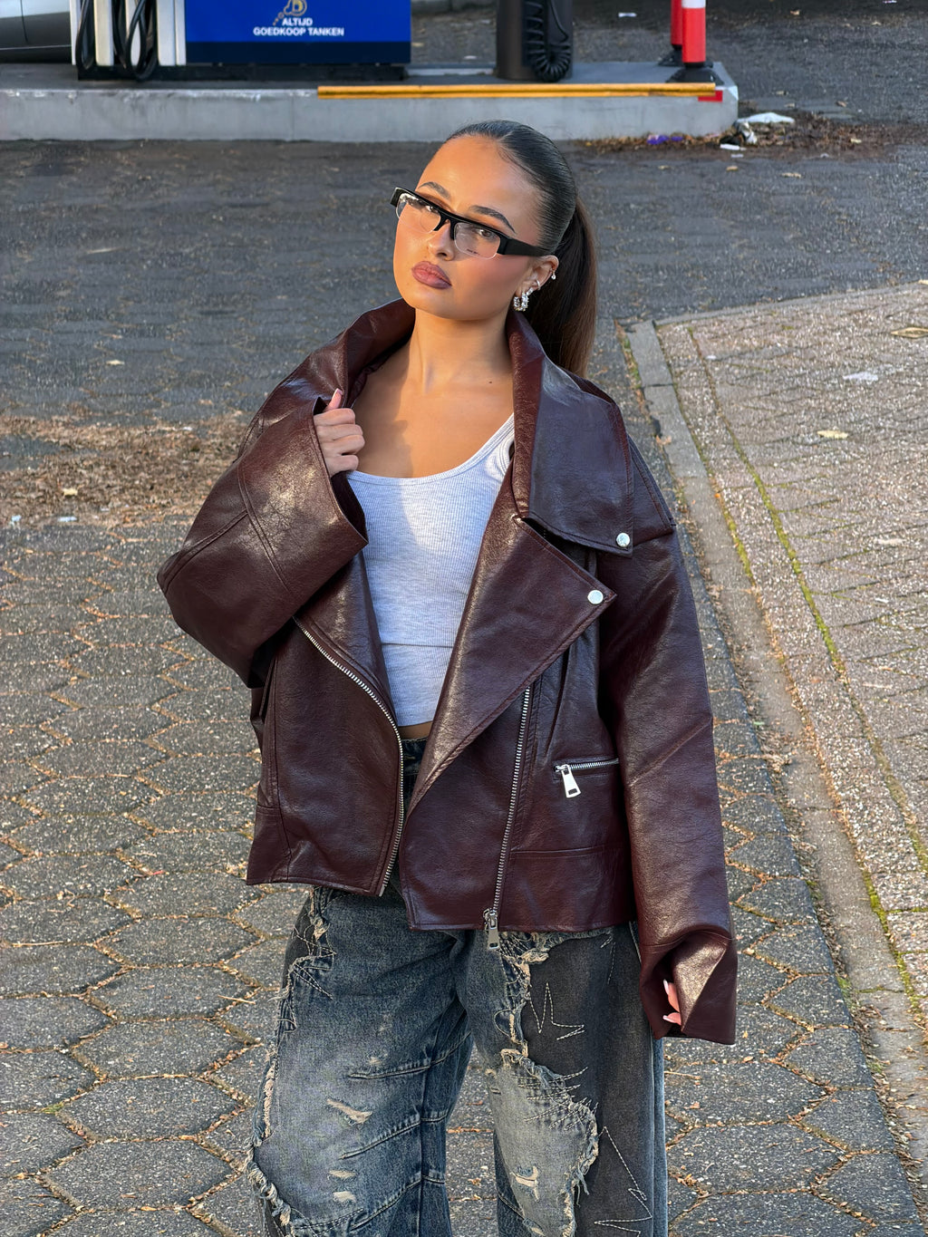 BOXY LEREN JAS BORDEAUX
