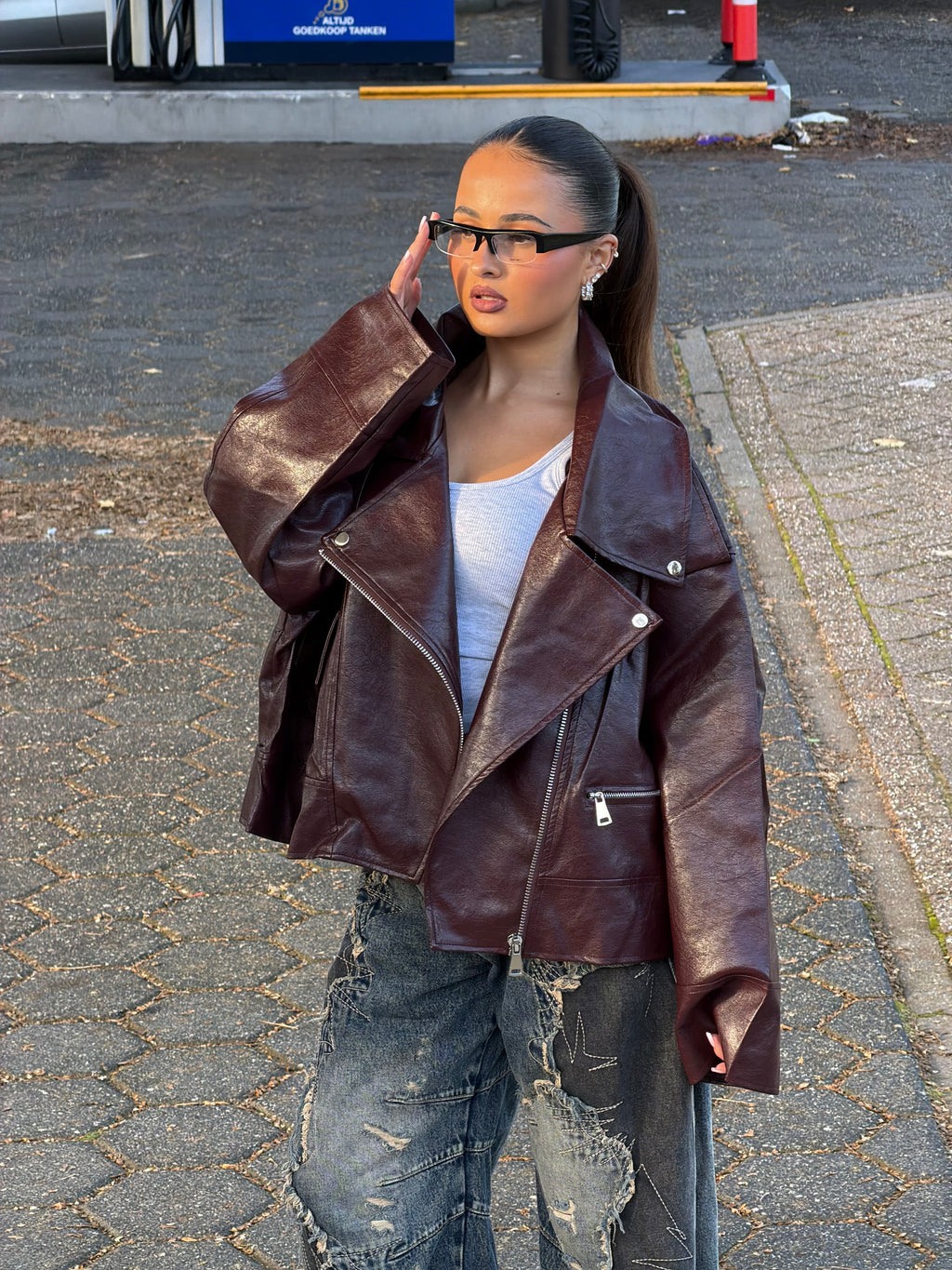 BOXY LEREN JAS BORDEAUX