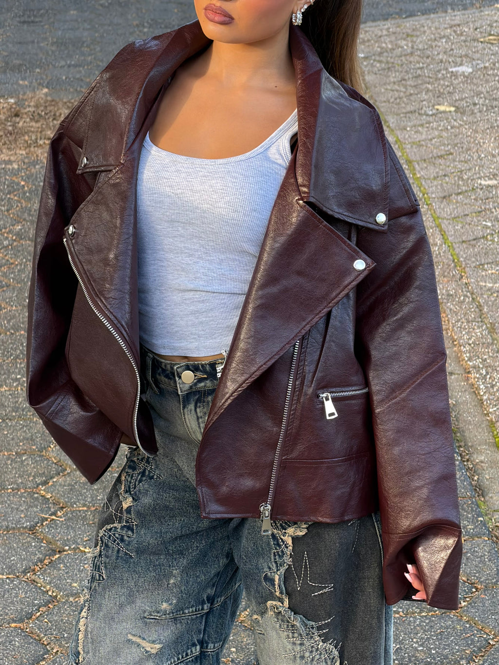 BOXY LEREN JAS BORDEAUX