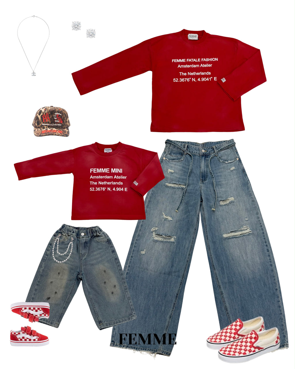 FEMME MINI LONGSLEEVE RED/WHITE