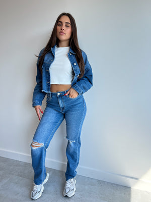 CROP DENIM JACKET MEDIUM BLUE