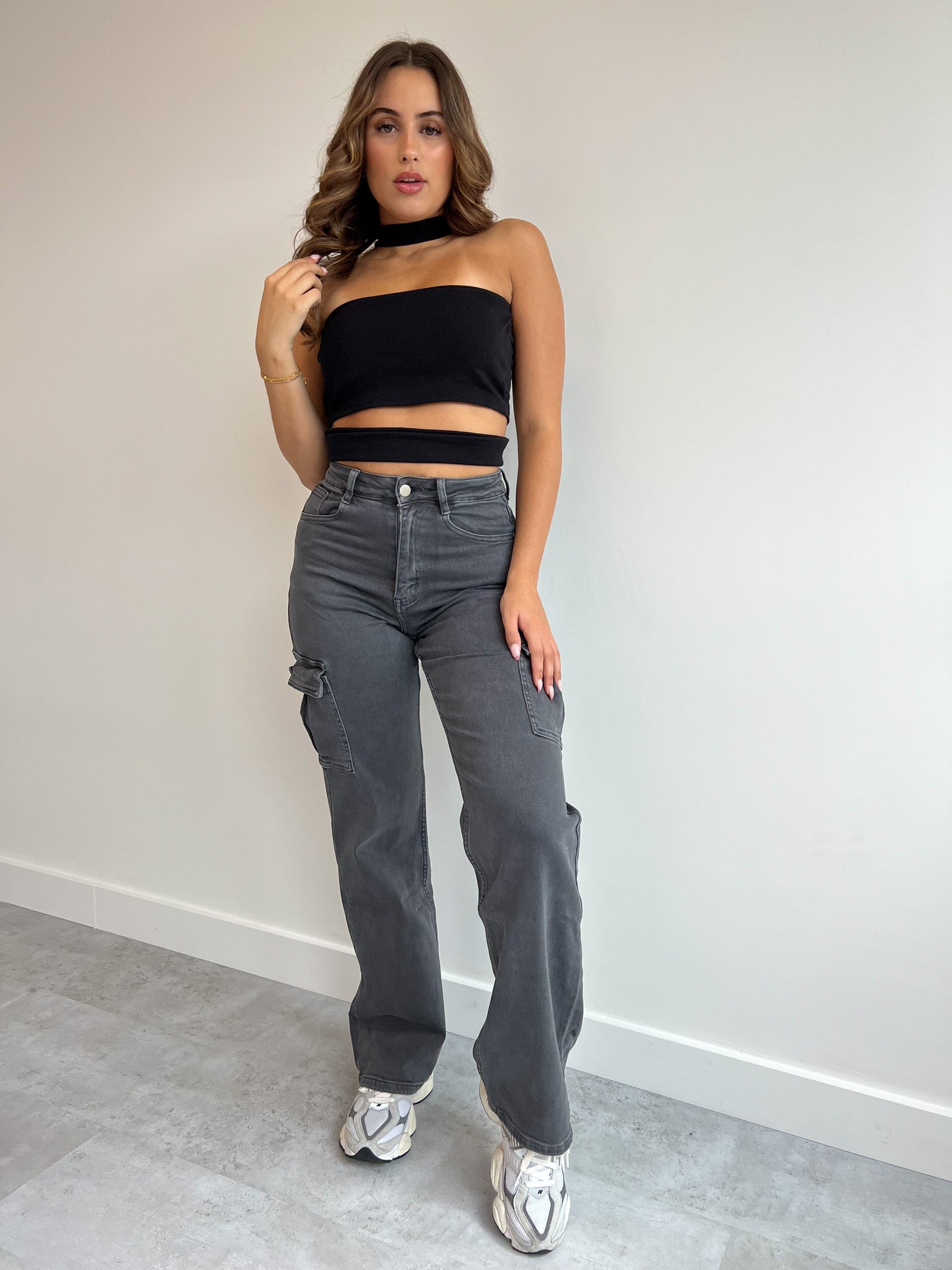 STRETCH CARGO DENIM DARK GREY