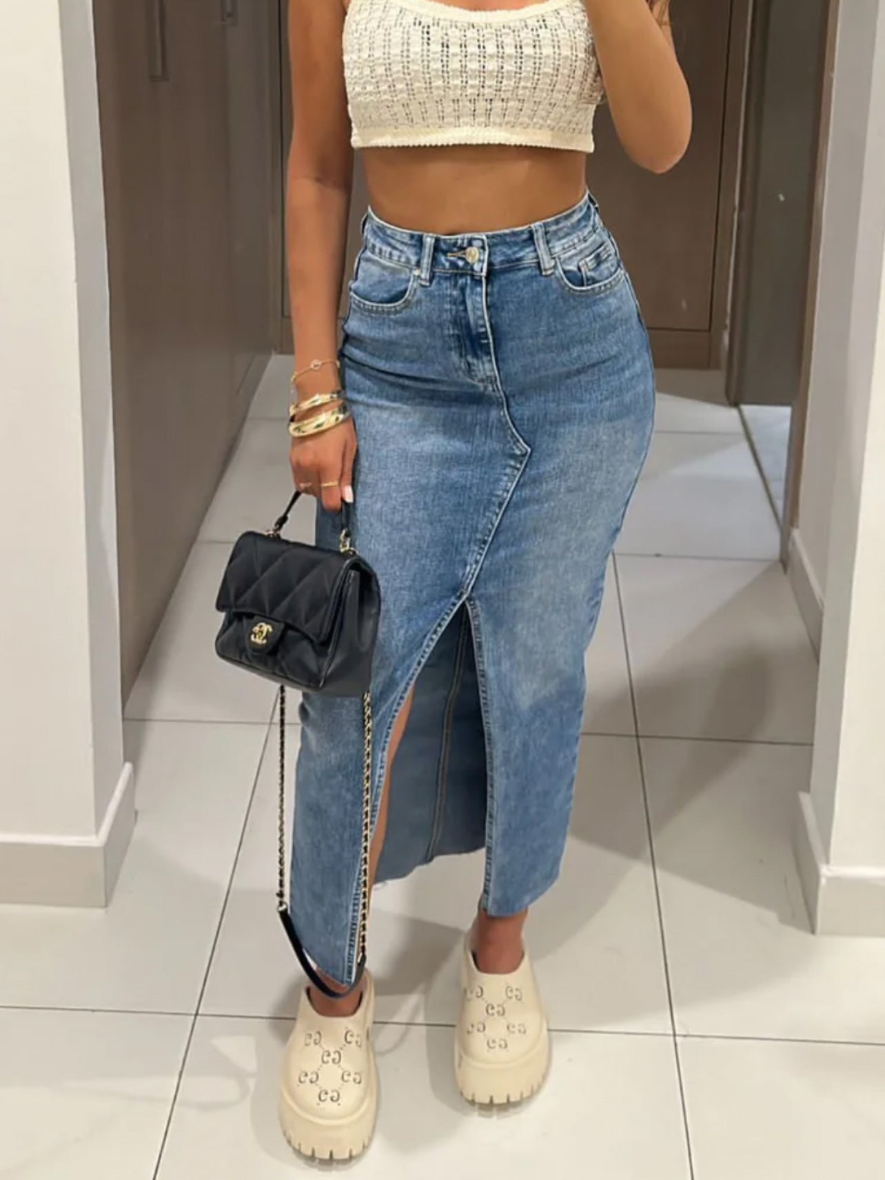 LONG DENIM SKIRT STRETCH