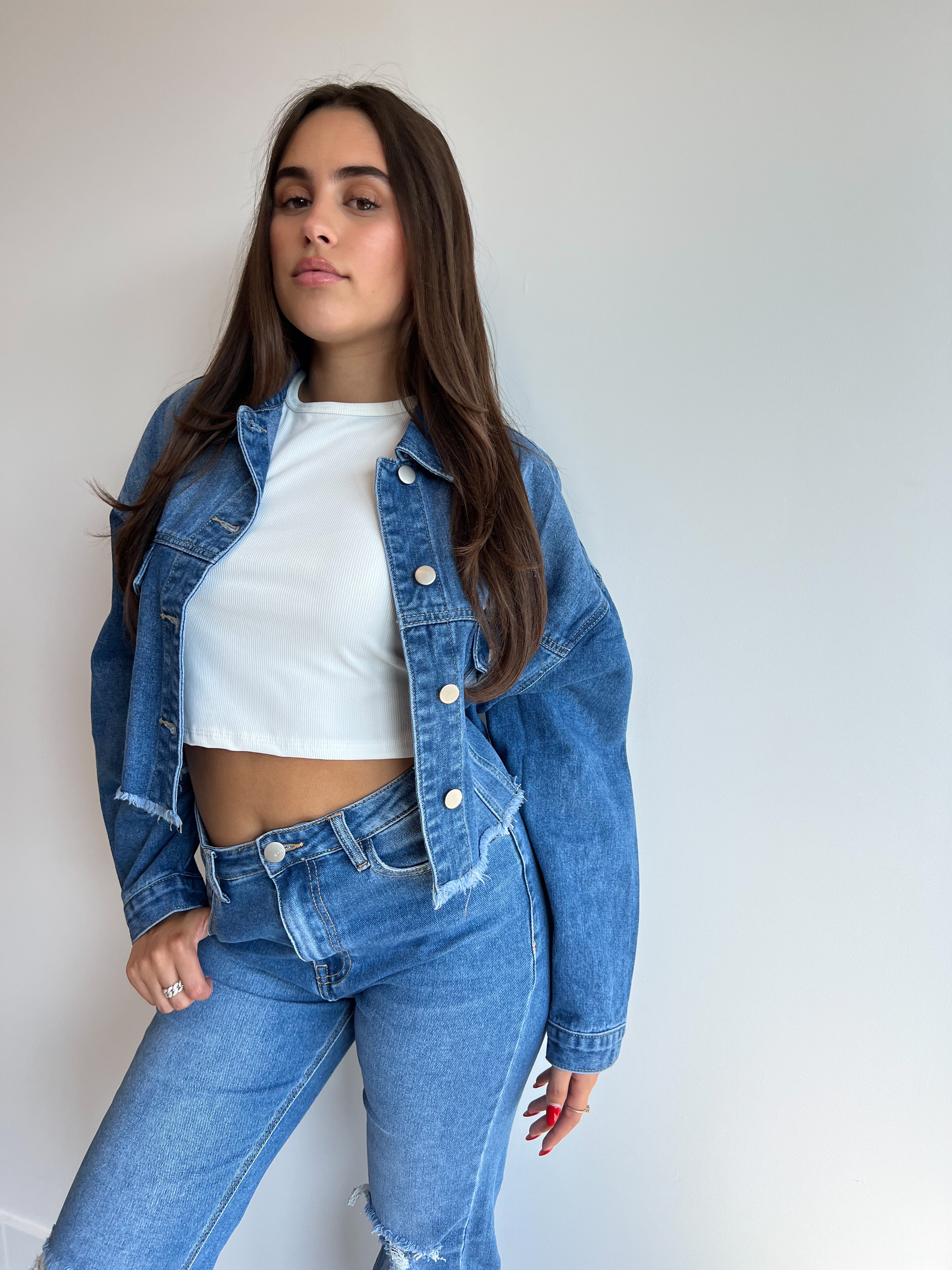 CROP DENIM JACKET MEDIUM BLUE