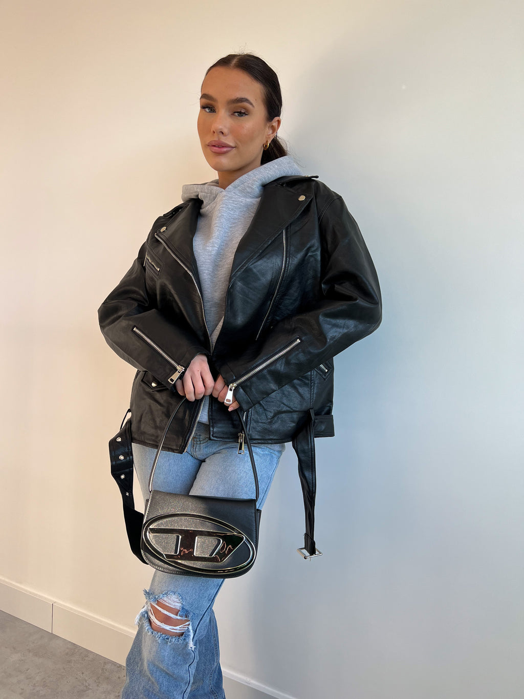 OVERSIZED LEATHER JACKET BLACK