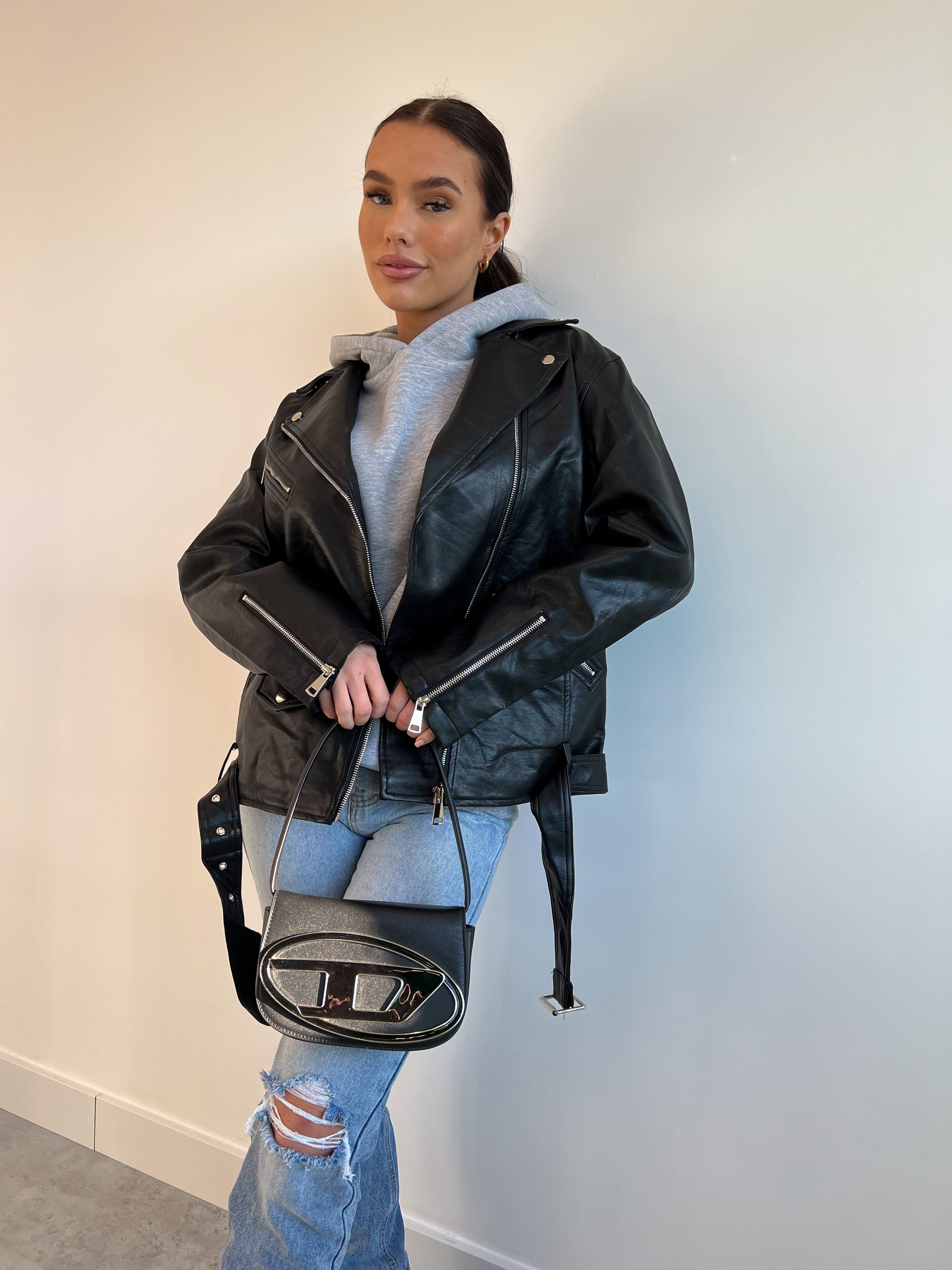 OVERSIZED LEATHER JACKET BLACK