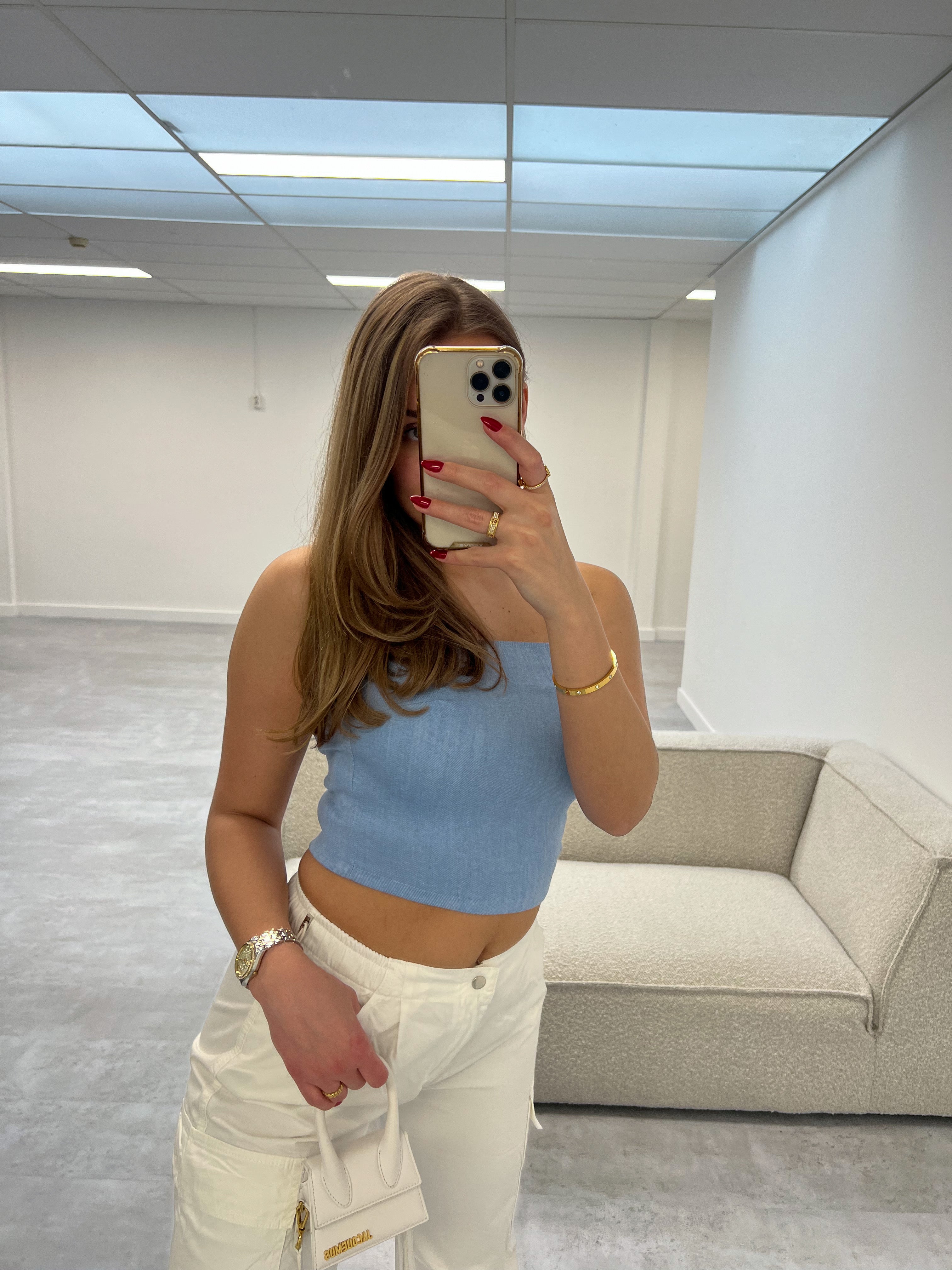 DENIM TUBE TOP LIGHT BLUE