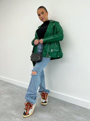 OVERSIZED LEATHER JACKET GREEN