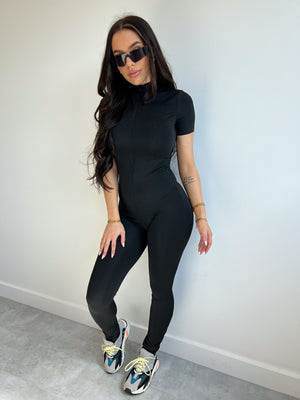 SHORT SLEEVE SLINKY JUMPSUIT BLACK