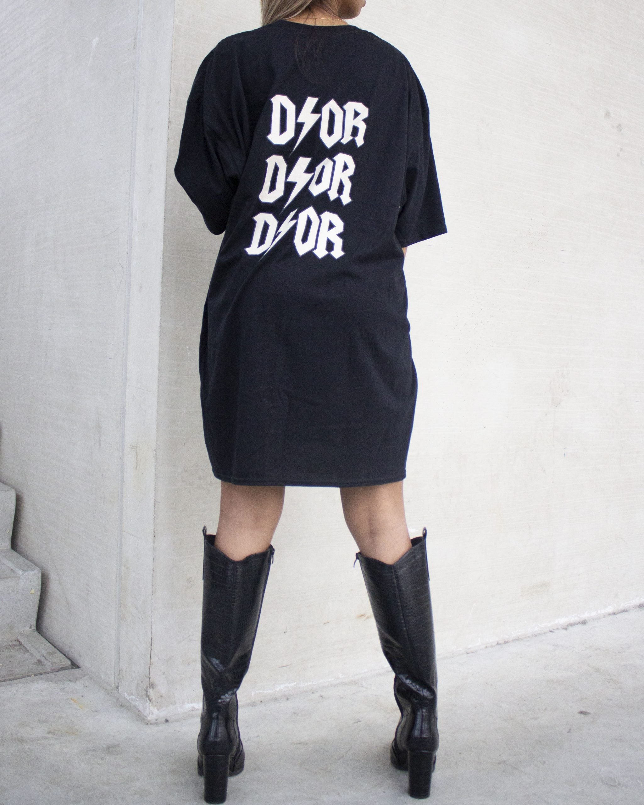 DIZOR T-SHIRT DRESS BLACK/BEIGE - Femmefatalefashion.nl