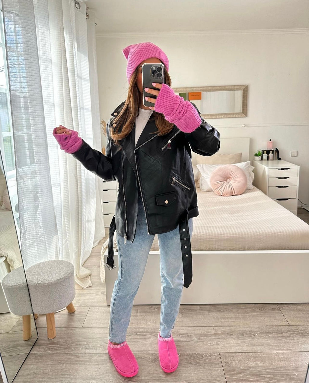 OVERSIZED LEATHER JACKET BLACK