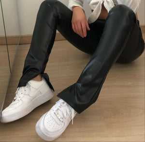 LEATHER LOOK SPLIT PANTS BLACK